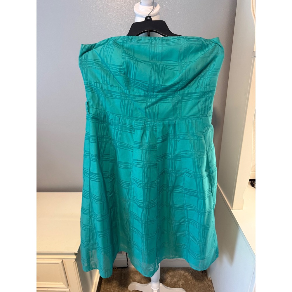 Ashley Stewart Teal Green Strapless Plaid Smocked Back Dress Plus Size 18